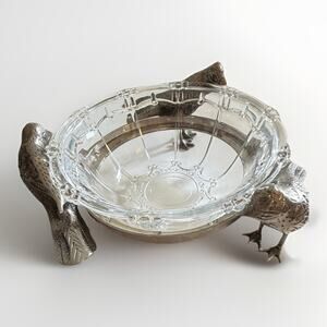 Torre & Tagus 7 X4In Heavy Glass Bowl With Silver Bird Bowl Holder India